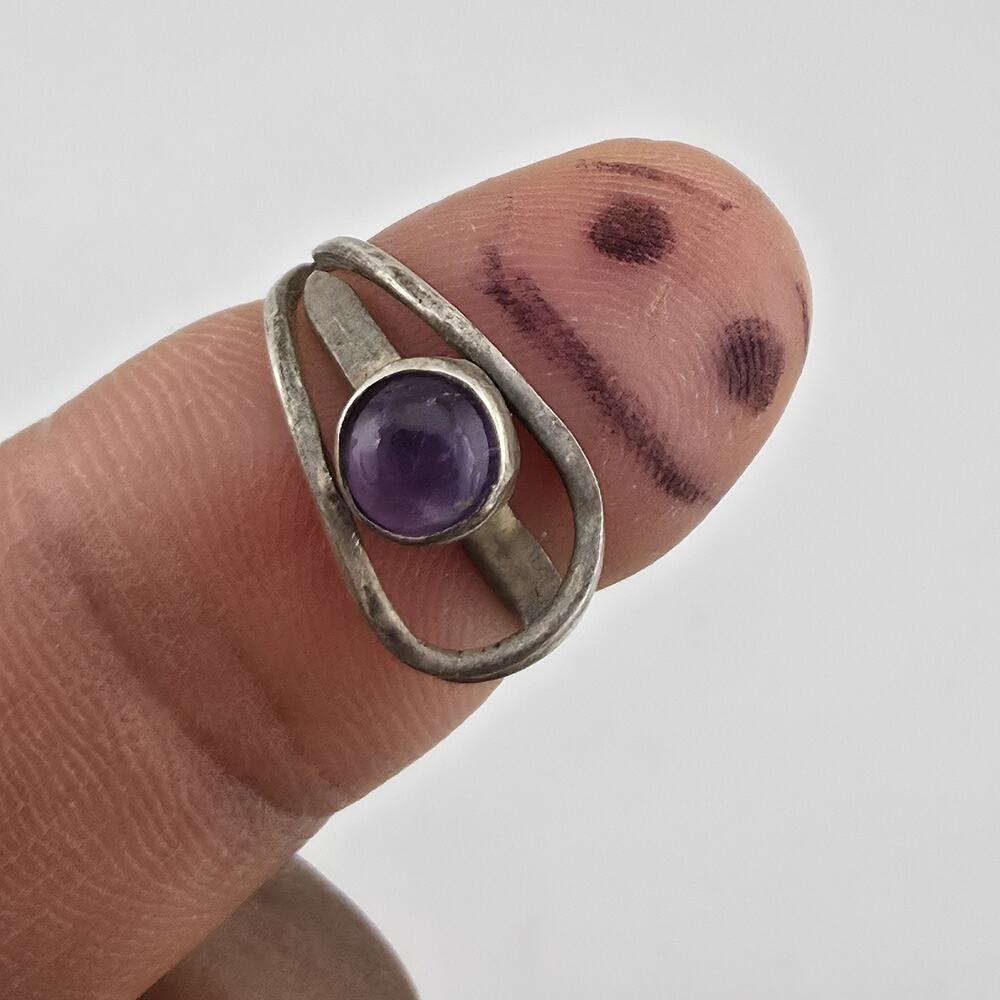 Sterling Silver 925 Mexican Amethyst Ring Adjustable 6–7 Modernist Wrap
